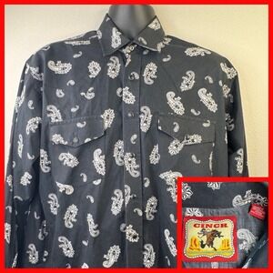 CINCH Mens Black Paisley‎ Western Long Sleeve Snap Button Shirt Classic Sz XL